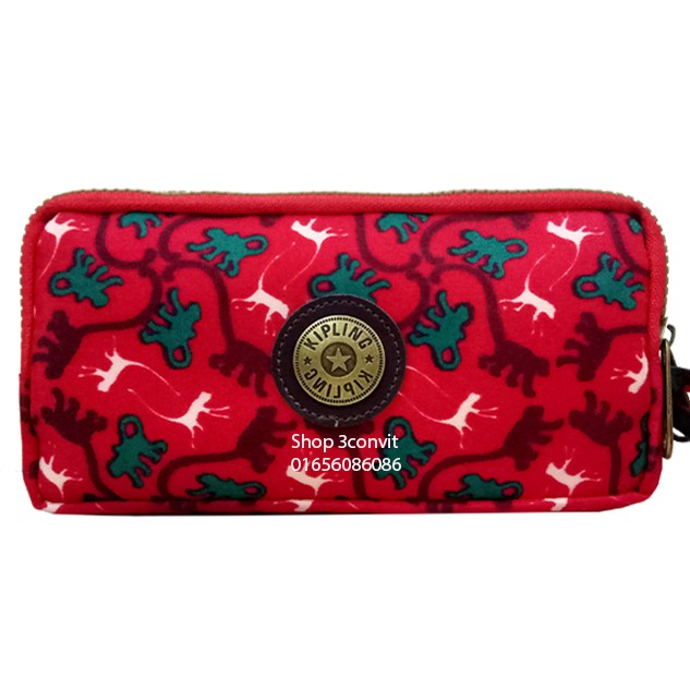 Ví cầm tay 3 ngăn Kipling size 20*10 cm