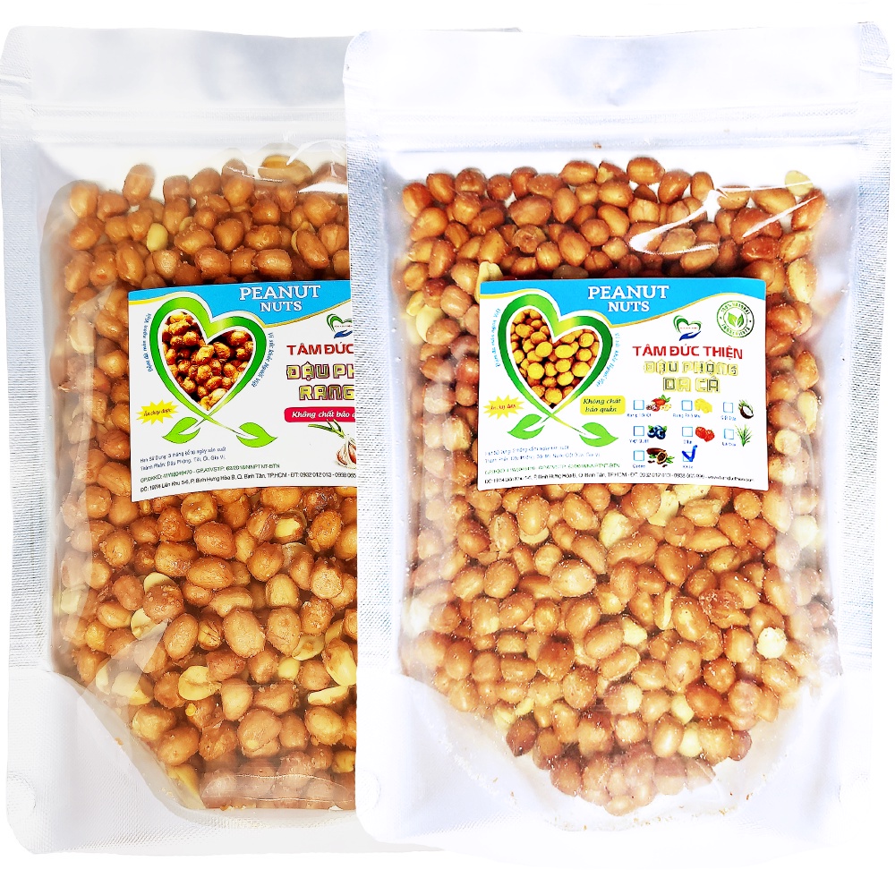 Combo 1KG Đậu Phộng 2 Vị: đậu phộng rang tỏi ớt và đậu phộng rang muối Tâm Đức Thiện (2 x Túi 500GR)