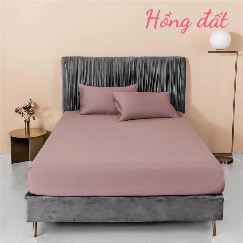 BỘ GA GỐI 4 MÓN (1 ga chun +2vỏ gối+1vỏ gối ôm) LỤA TENCEL - MÀU HỒNG