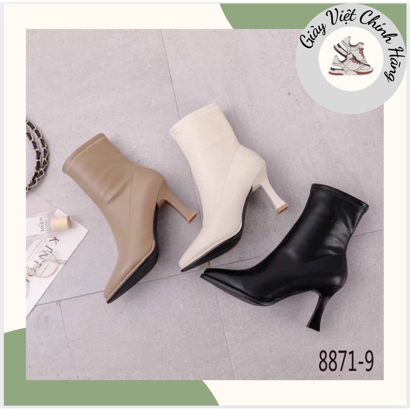 Giày bốt thời trang nữ QC PPP ❤️FREESHIP❤️ Boots kéo khoá da mềm mũi nhọn gót vuông 8cm 8871-9