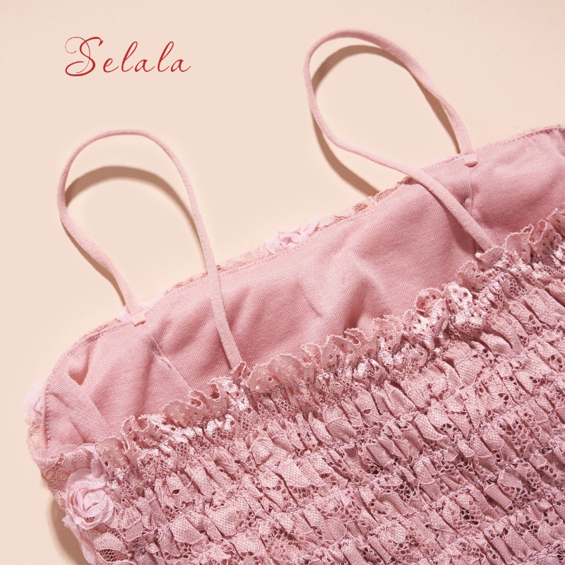 Áo 2 Dây Selala Ren Hoa Hồng Cao Cấp Mềm Mại Không Sợ Ngứa Có Sẵn Đệm Mút BS08