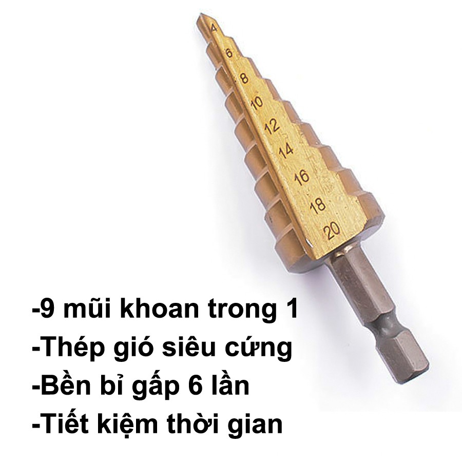 Mũi Khoan Sắt Thép Hình Nón SIZE 4-20mm, Thép gió siêu cứng bền bỉ