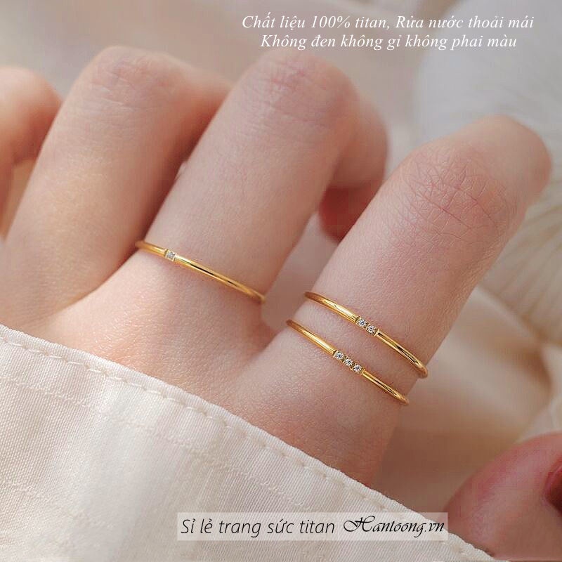 Nhẫn Titan Nữ Không Gỉ Mạ Vàng 18K Thiết Kế Đính Đá Đơn Giản Phong Cách Hàn Quốc