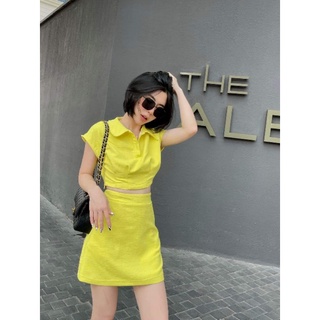 SET ÁO CROPTOP CỔ SƠ MI PHỐI CHÂN VÁY