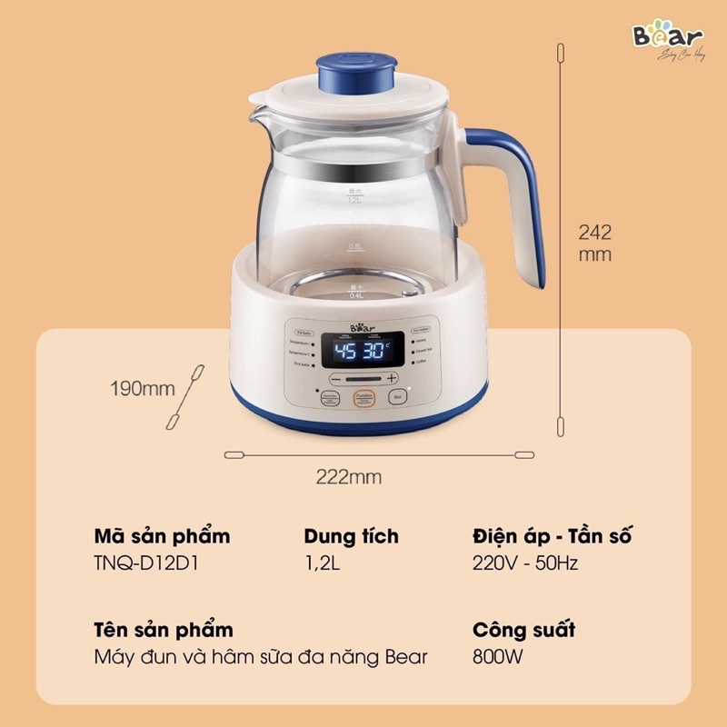 Máy đun và hâm nước pha sữa đa năng Bear 1.2L
