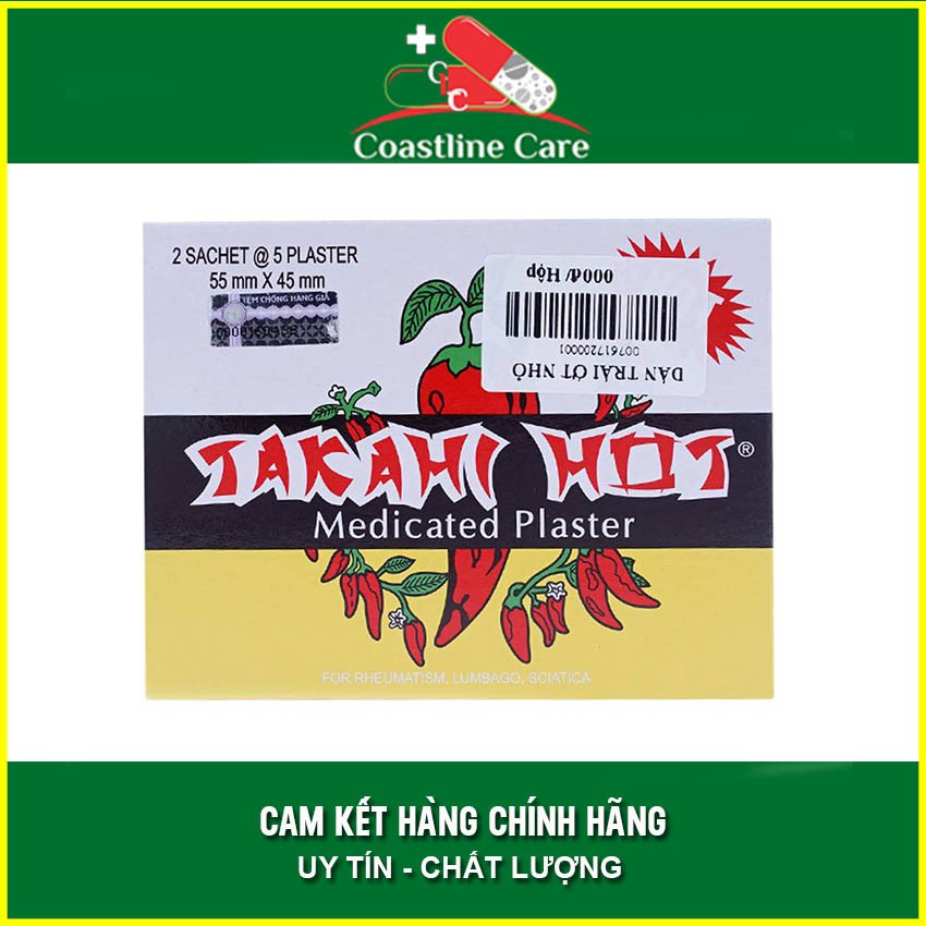 Cao Dán Trái Ớt Takahi Hot - Hộp 2 gói x 5 Miếng Dán - Coastlinecare Pharmacy