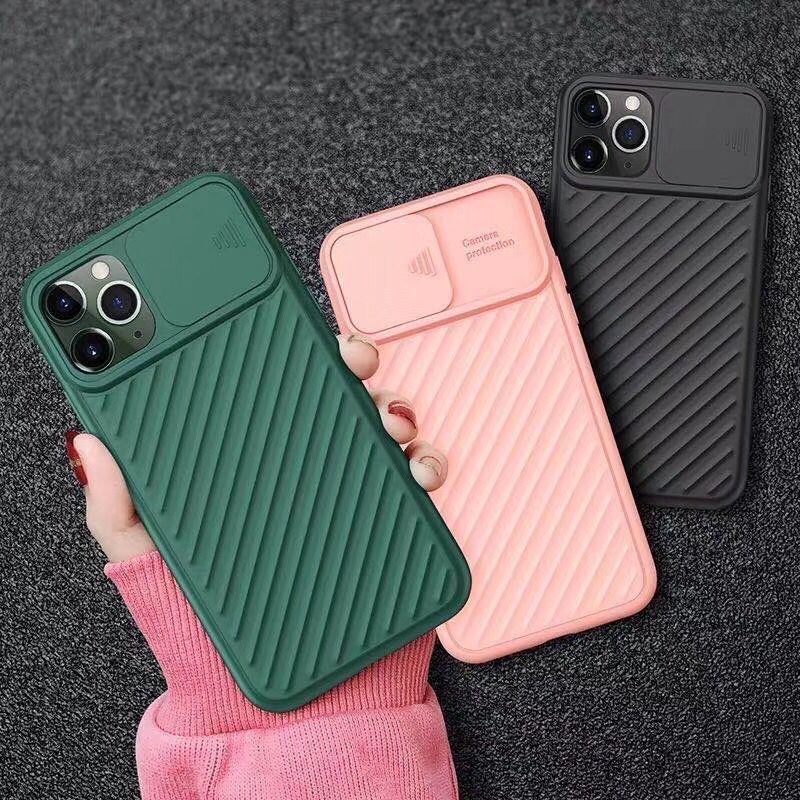 Ốp lưng silicon mềm sọc vân có thanh đẩy bảo vệ camera cho Iphone 11 Pro Max XR Xs Max 6s 8 7 Plus | BigBuy360 - bigbuy360.vn