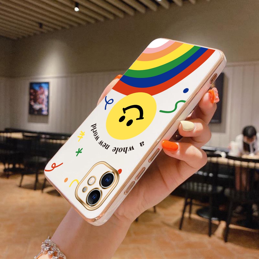 Ốp Điện Thoại Góc Vuông In Hình Cầu Vồng Mặt Cười Cho Samsung Galaxy S21 S22 Plus Ultra S21 FE 5G