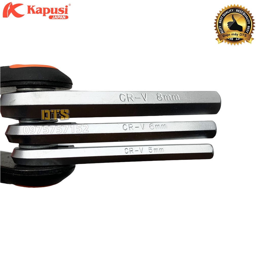 Bộ lục giác xếp 8 trong 1 Kapusi JAPAN, bộ khóa lục giác gấp gọn thép trắng CR-V cứng cáp, chống va đập chống trơn trượt