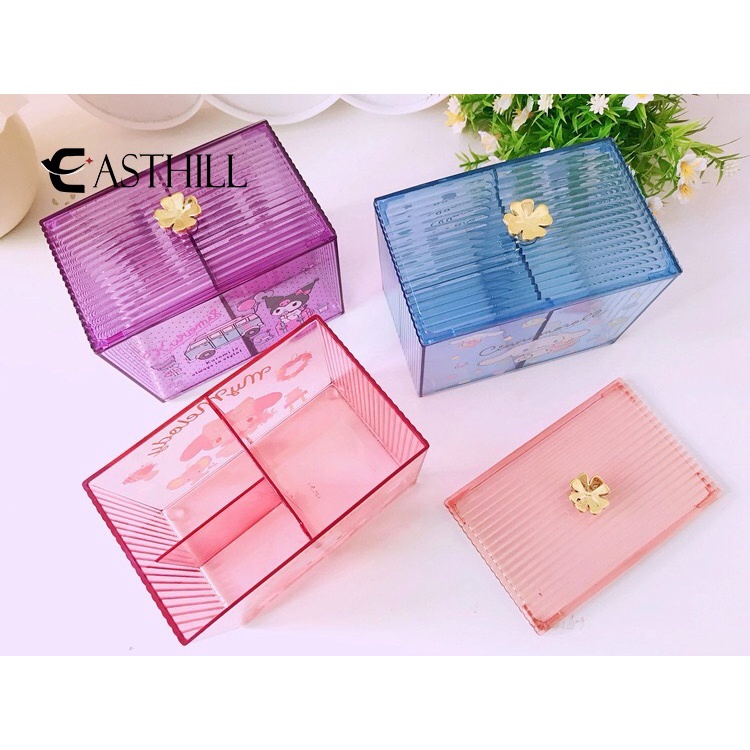 Hộp Đựng Tăm Bông / Mỹ Phẩm Để Bàn Họa Tiết Hoạt Hình Kuromi My Melody Kitty Cinnamoroll Dễ Thương