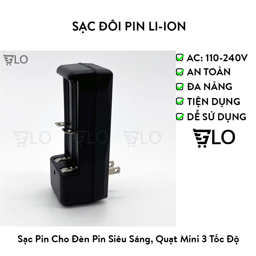 Bộ Đế Sạc Đôi Pin Lion 18650/16340/14500 Dùng Cho Đèn Pin, Quạt Sạc,...