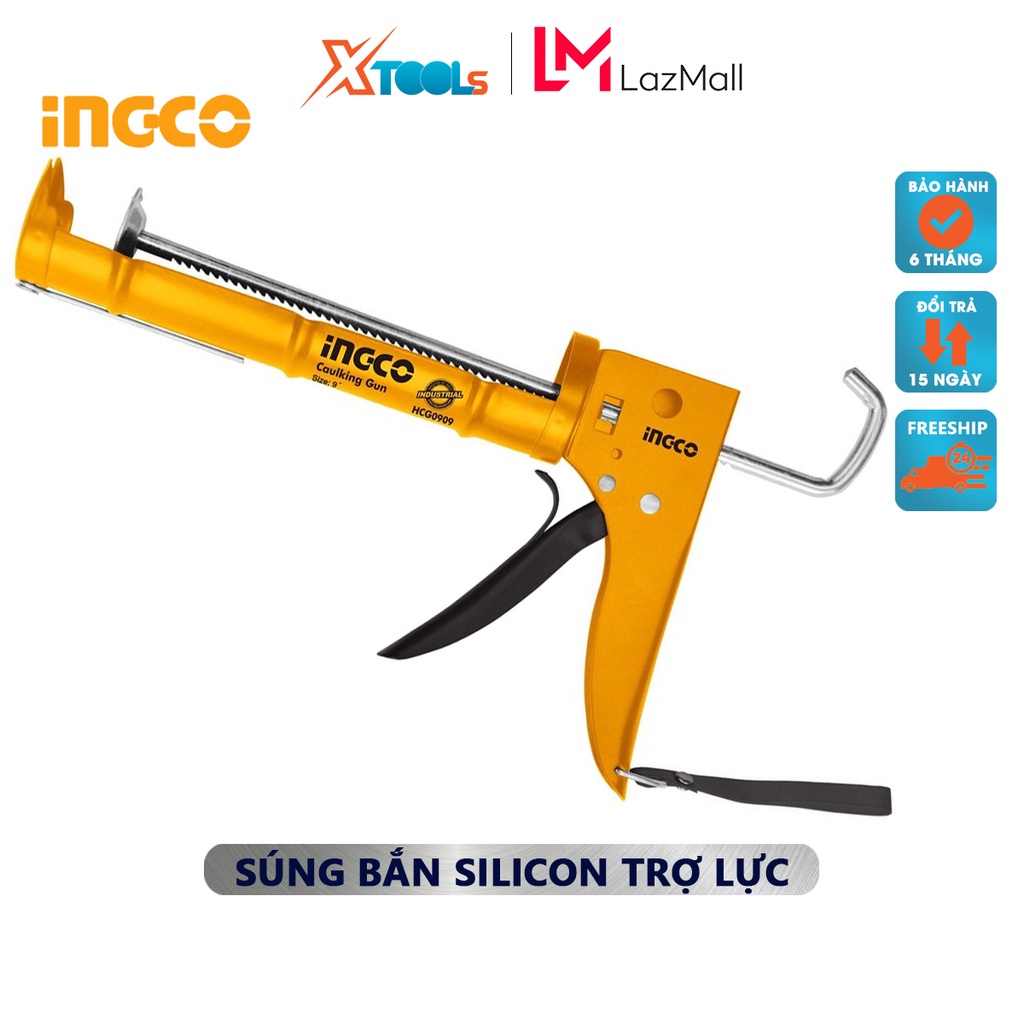 Súng bắn silicon có trợ lực INGCO HCG0909 | dụng cụ bơm silicon Kích thước 9"