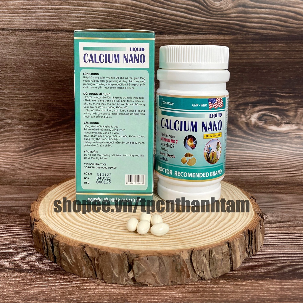 Viên uống  CALCIUM NANO LIQUID bổ sung canxi, vitamin và các khoáng chất cần thiết – Hộp 100 viên