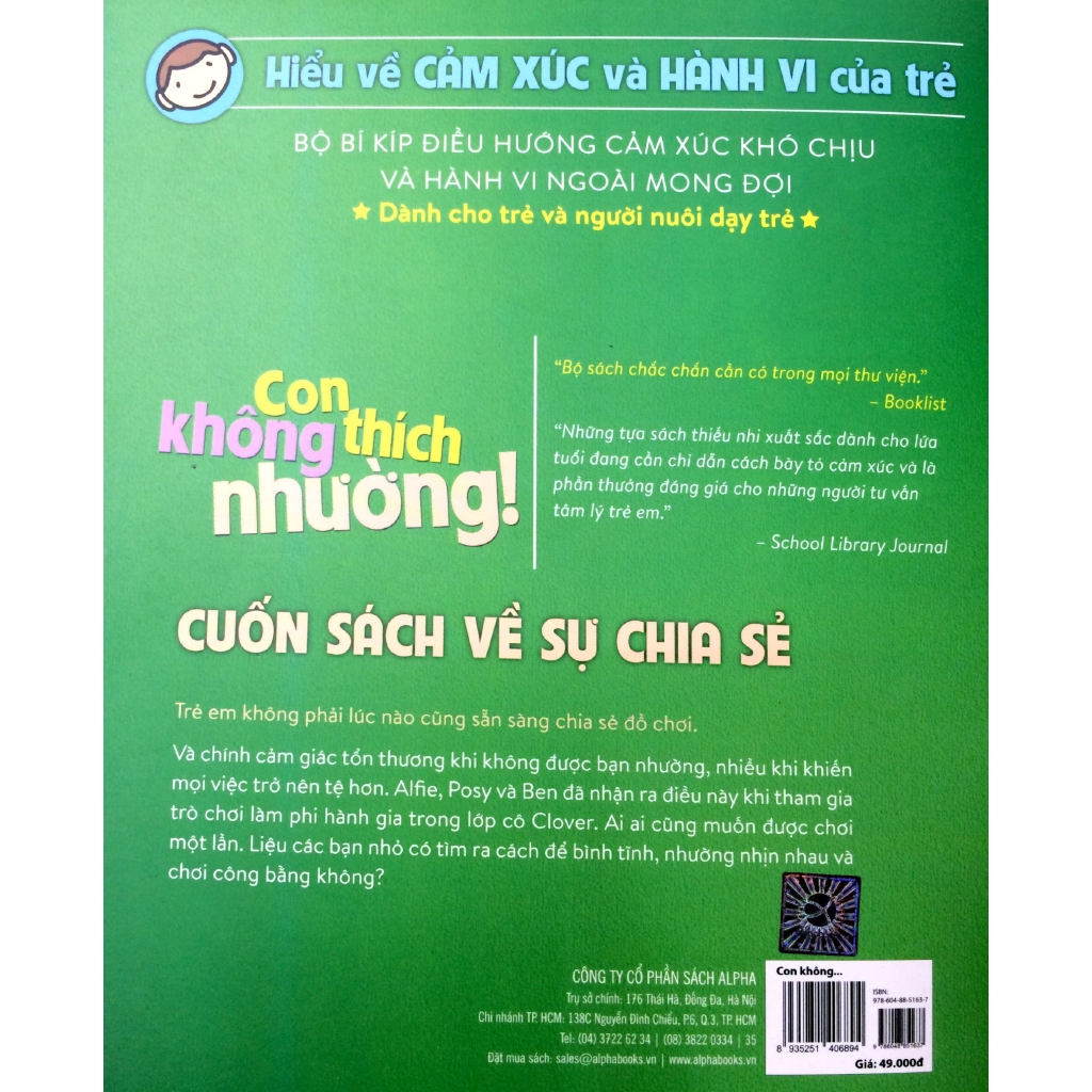 Sách - Hiểu Về Cảm Xúc Và Hành Vi Của Trẻ - Con Không Thích Nhường! (Hiểu Và Giúp Trẻ Biết Chia Sẻ)