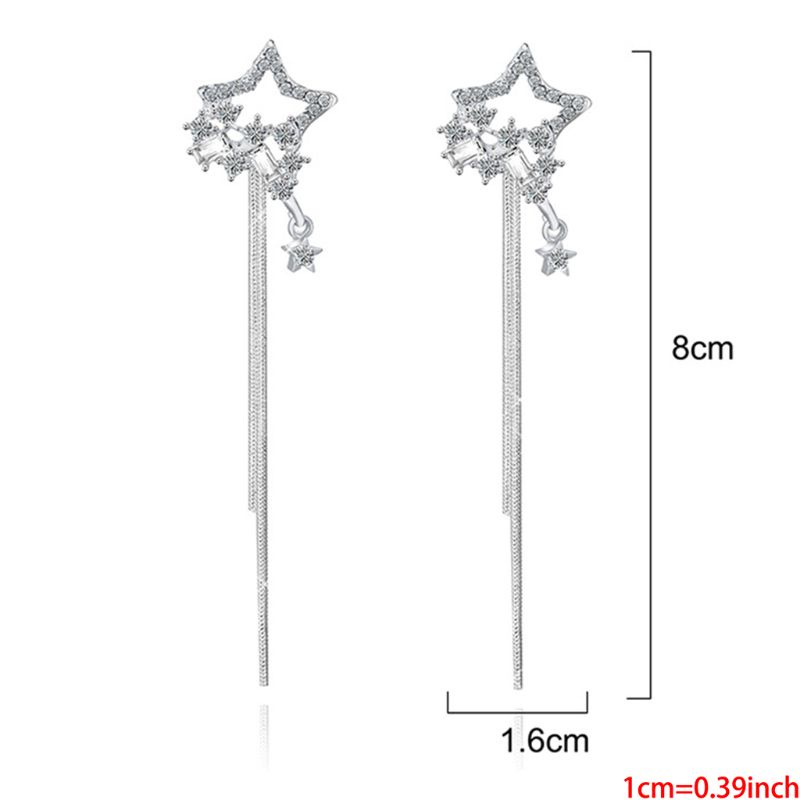 Hoa Tai Dáng Dài Hình Ngôi Sao Đính Đá Nhân Tạo Thời Trang