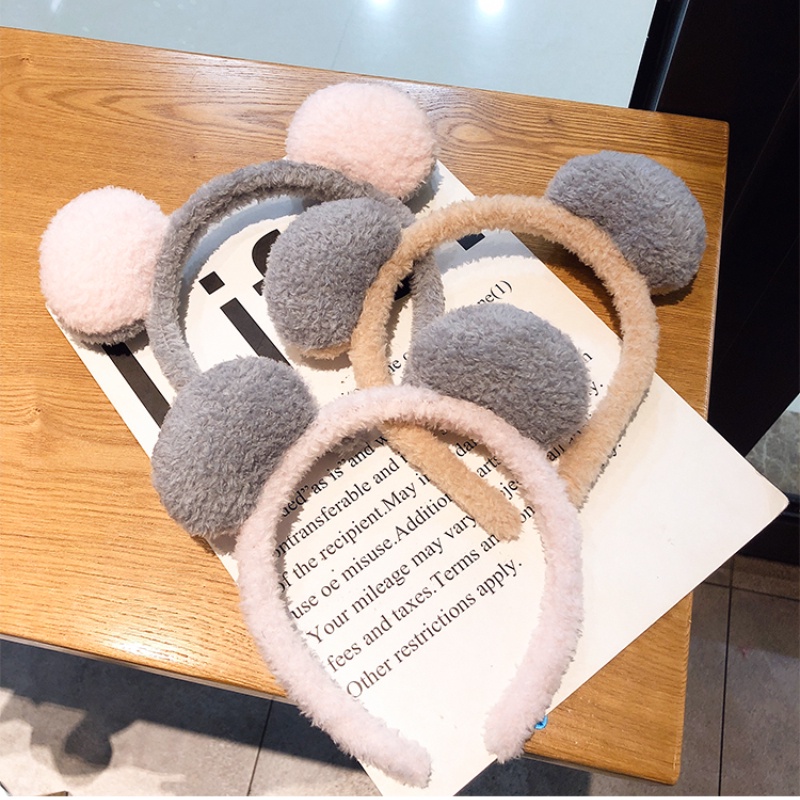 Băng Đô Cài Tóc Vải Cotton Đính Tai Gấu Hoạt Hình Kiểu Hàn Quốc Dễ Thương