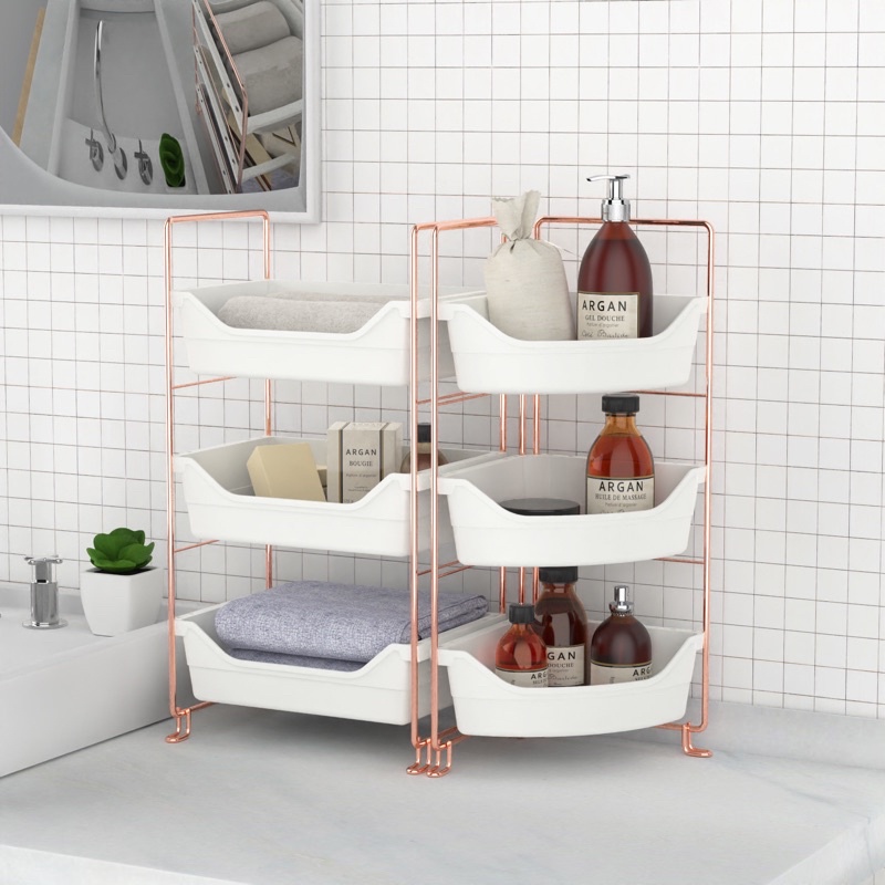 Khay mỹ phẩm 2 - 3 tầng viền hồng vàng