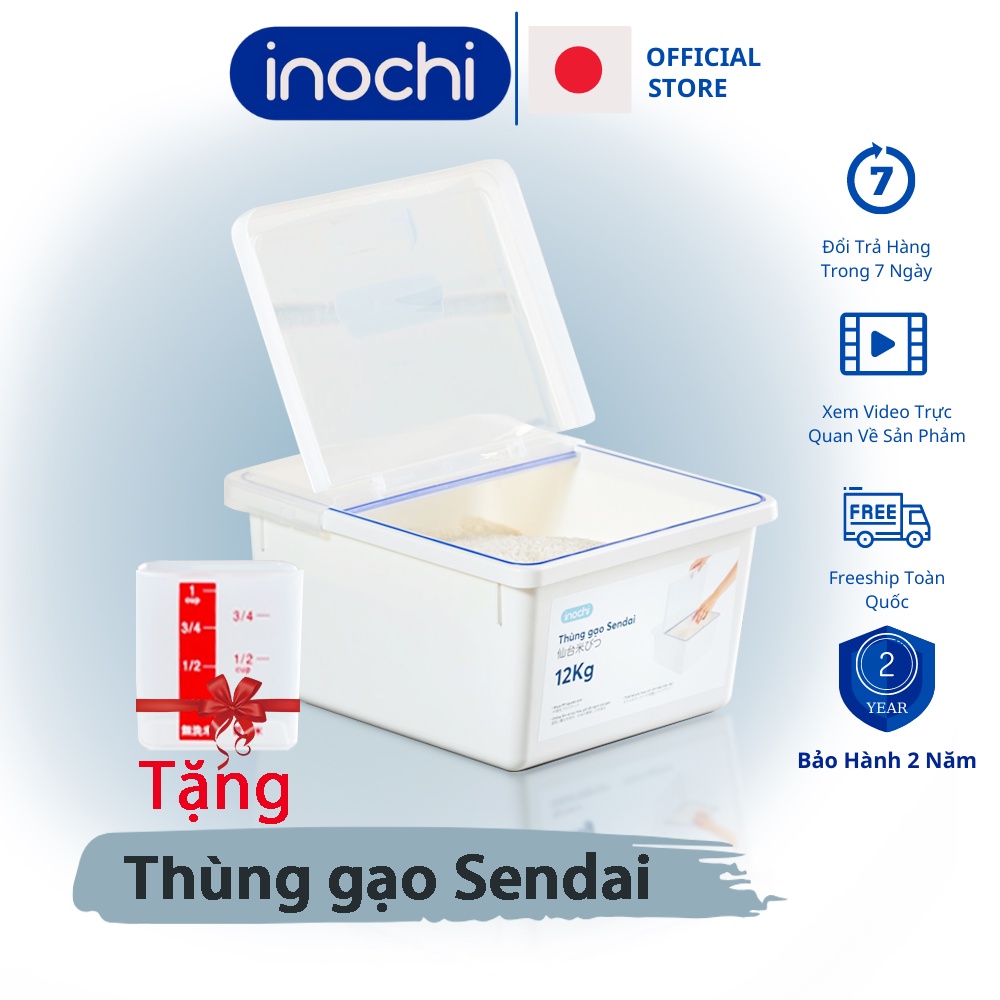 Thùng Đựng Gạo 🥉 Thố Đựng Gạo Có Nắp Cao Cấp Sendai 12 KG Nhựa Kín Kháng Khuẩn Chống Ẩm Thông Minh