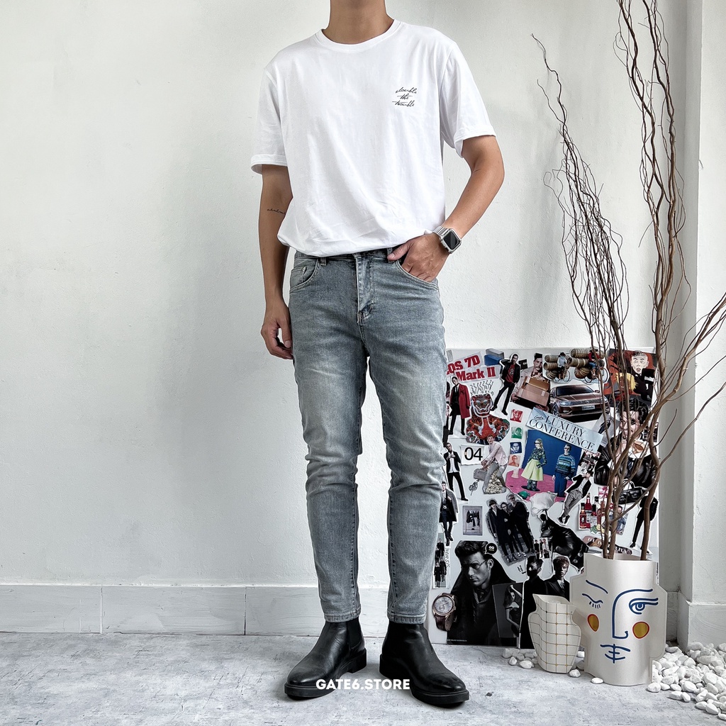 Áo Phông Nam cổ tròn GATE6 - Double the Trouble, thun ngắn tay unisex in slogan tối giản kiểu Hàn - G0033