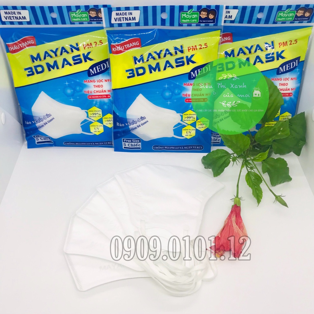 Khẩu trang 3d Mayan chính hãng (bịch 5 cái), 3d mask cao cấp 4 lớp kháng khuẩn chuẩn N95 PM 2.5