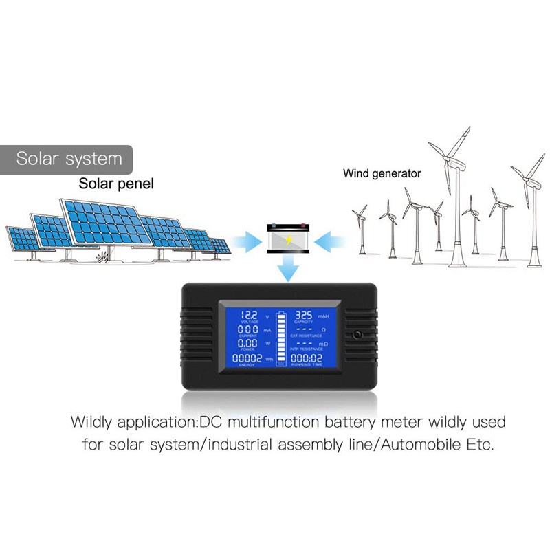 Dc Đồng Hồ Đo Điện Áp Năng Lượng Mặt Trời Đa Năng Màn Hình Lcd Hiển Thị Rộng 12v / 24v / 48v Rv / Xe Hơi