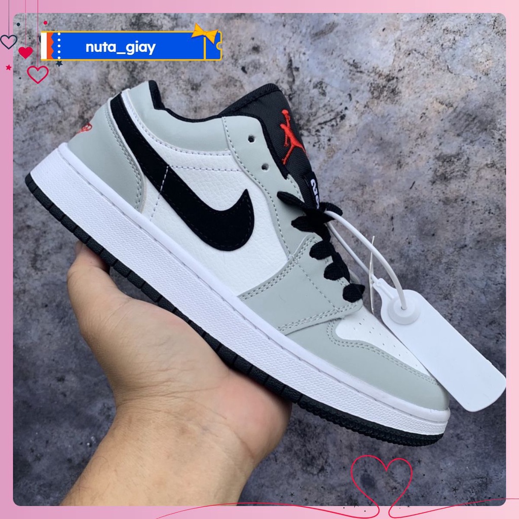 Giày Air Jo++dan 🔥𝐒𝐢ê𝐮 𝐑ẻ🔥Xám Chỉ Đỏ, Giày thể thao JD1 Low Smoke Grey nam nữ full box bill