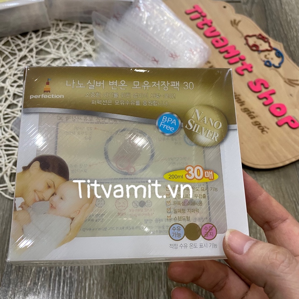 [CÓ CẢM BIẾN NHIỆT] Túi trữ sữa Hàn Nano Sliver, Túi trữ sữa 200ml cảm biến nhiệt