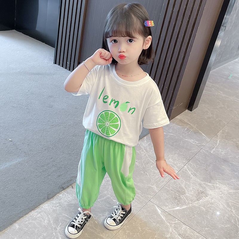 Children's clothing girls summer clothing net red suit 2021 Korean version of the female baby short-sleeved western style two-piece children's summer clothes