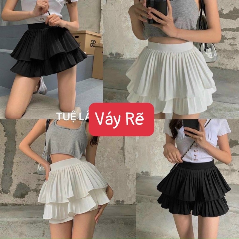 Chân Váy Tầng Xếp Ly , Váy Xòe Xếp Ly 2 Tầng Lưng Cạp Cao , Chân Váy Công Sở Cao Cấp