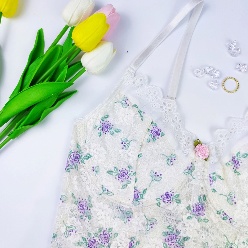 Brroa Áo Lót Ren Hoa Hai Dây Hở Lưng Có Mút Đệm Quyến Rũ Dành Cho Nữ Mùa Hè