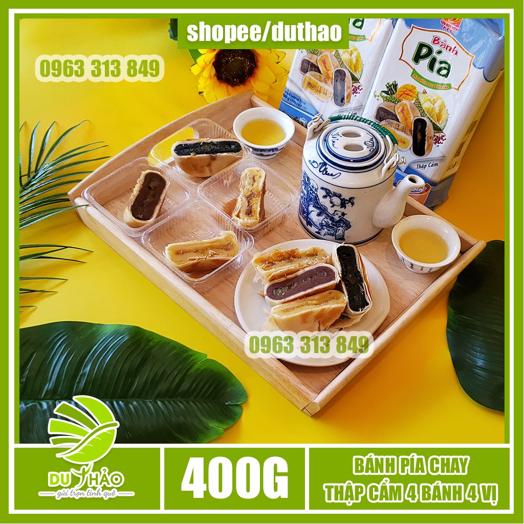 Bánh pía chay thập cẩm 4 bánh 4 vị khác nhau Tân Huê Viên 400g , đậu xanh, đậu đỏ, mè đen, xoài