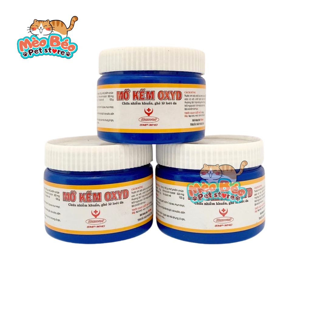 Mỡ Kẽm bôi vết thương, ghẻ ngứa, viêm ngoài da cho chó mèo - Mỡ kẽm Oxyd Hanvet 100g