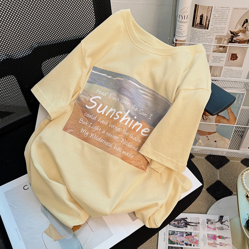 Áo thun HIIXIIVI 100% cotton tay ngắn cổ tròn in hình thời trang mùa hè phong cách Hàn Quốc 2022 dành cho nữ