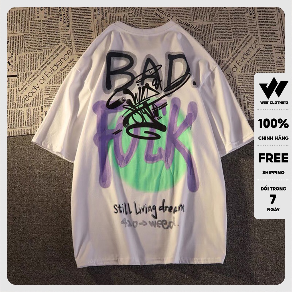 Áo form rộng WIIS phông unisex tay lỡ thun cotton oversize BadFuck thời trang nam nữ