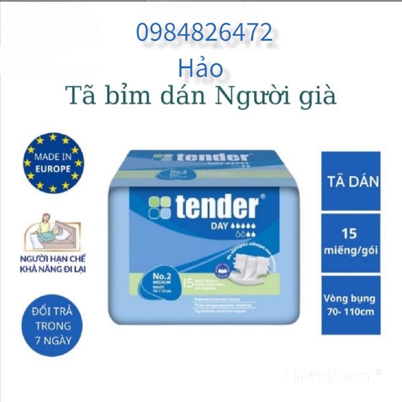 Tã Bỉm dán cao cấp cho người già TENDER túi 15 miếng size M/L từ 40_75kg(70_110cm)có vách chống tràn siêu thấmkhángkhuẩn