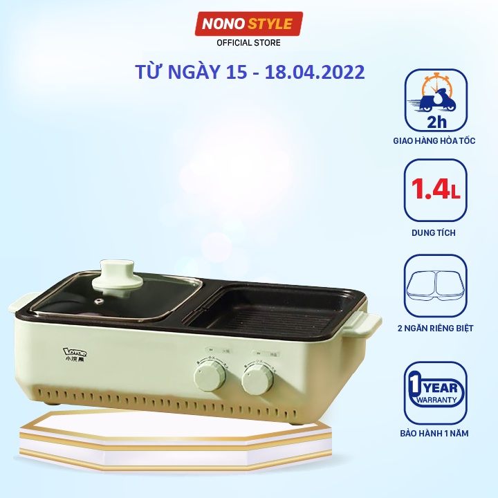 [Mã ELHADEV giảm 4% đơn 300K] Nồi Lẩu Nướng Điện Đa Năng 2 Trong 1 Lotor DKL-M15A1, Nồi 1.4 Lít, Bảo Hành 12 Tháng