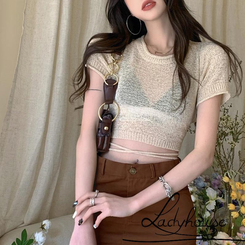 Áo Thun Crop Top Tay Ngắn Cổ Tròn Màu Trơn Thời Trang Dành Cho Nữ