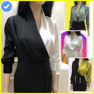 Áo đắp vạt lụa💖vải đẹp💖Áo sơ mi nữ vạt chéo pha màu
