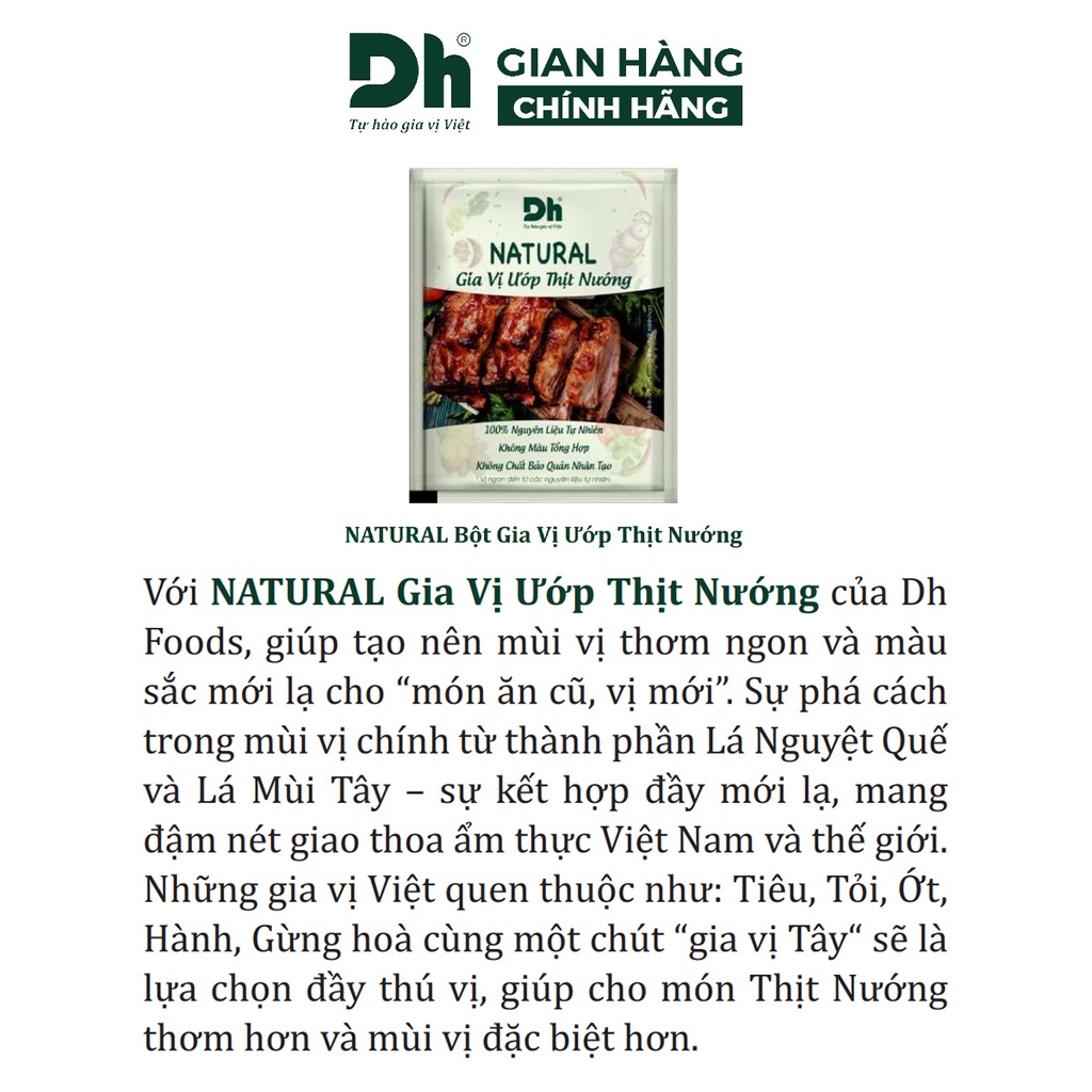 Gia vị ướp thịt nướng Natural DH Foods nêm sẵn thành phần tự nhiên gói 10gr - DHGVT88