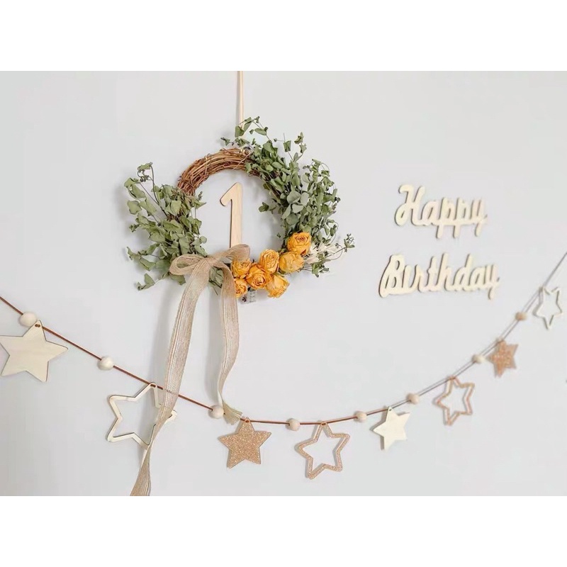 Set trang trí phong cách vintage đơn giản ( gồm vòng nguyệt quế+ bộ chữ hpbd và số gỗ)