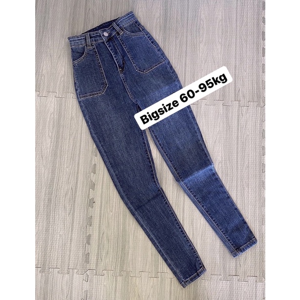 [Bigsize 32-36]Quần Jean Skinny Xanh Đậm Túi Nổi Thời Trang, Jean Co Giãn Lưng Cao Trên Rốn