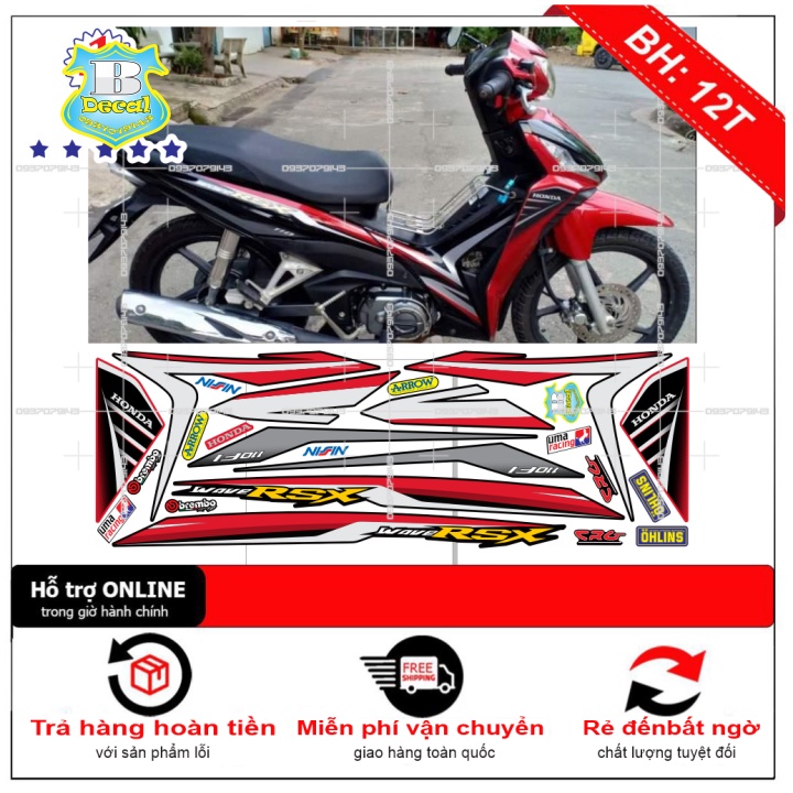 ( Quí khách vui lòng mang ra tiệm cho thợ dán ) Tem wave rsx zin đỏ đen
