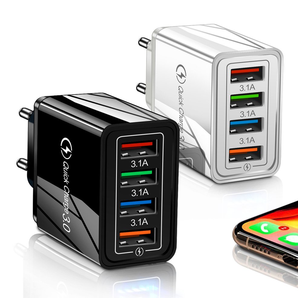 Củ Sạc Nhanh 4 Cổng USB 3A Cho Điện Thoại Di Động