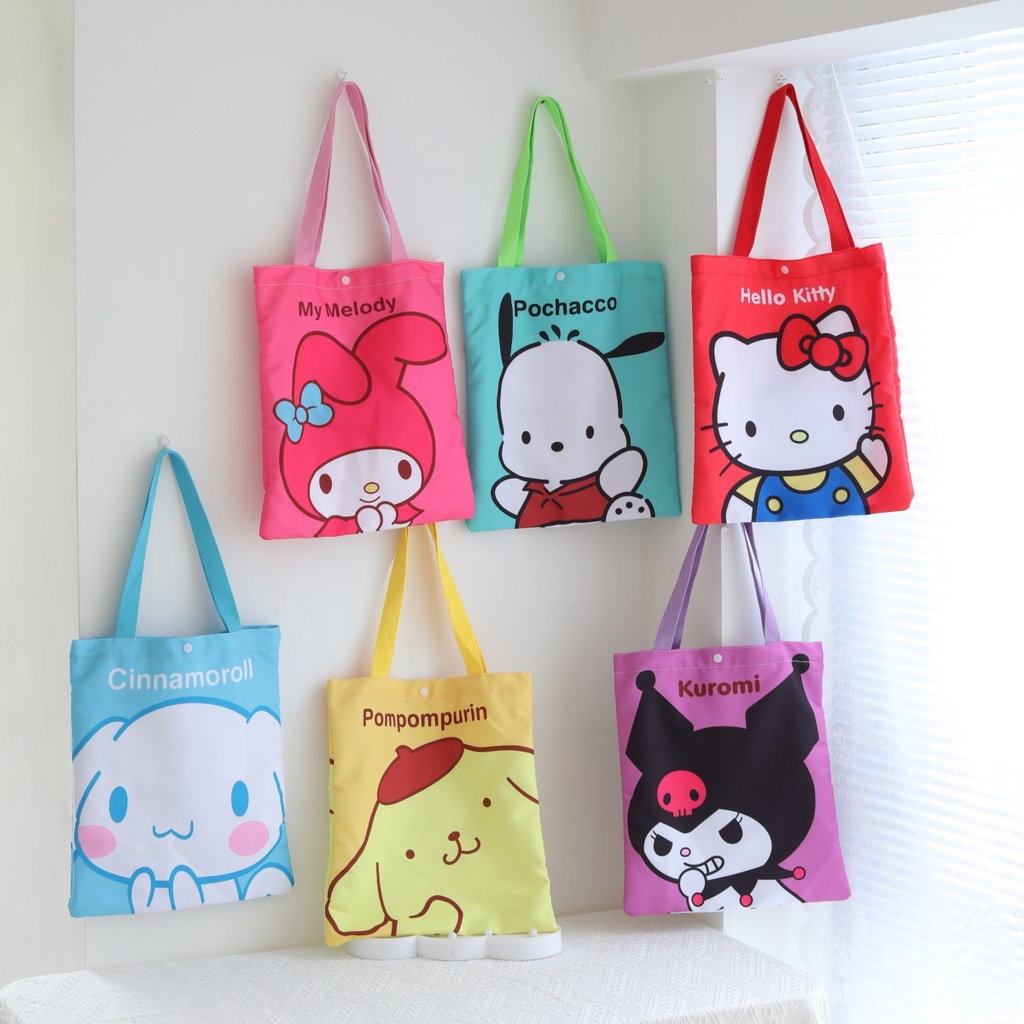 Túi Xách Đeo Vai Vải Canvas Cỡ Lớn In Hoạt Hình Cún Melody Kuromi Dễ Thương Cho Bé Gái