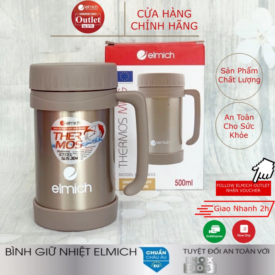 Cốc Giữ Nhiệt ELMICH, Inox 304 Tráng Bạc, 500ML Màu Nâu (EL-0632)