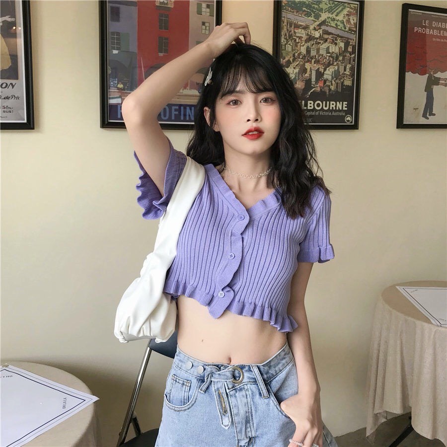 áo croptop tay ngắn cổ chữ V sexy