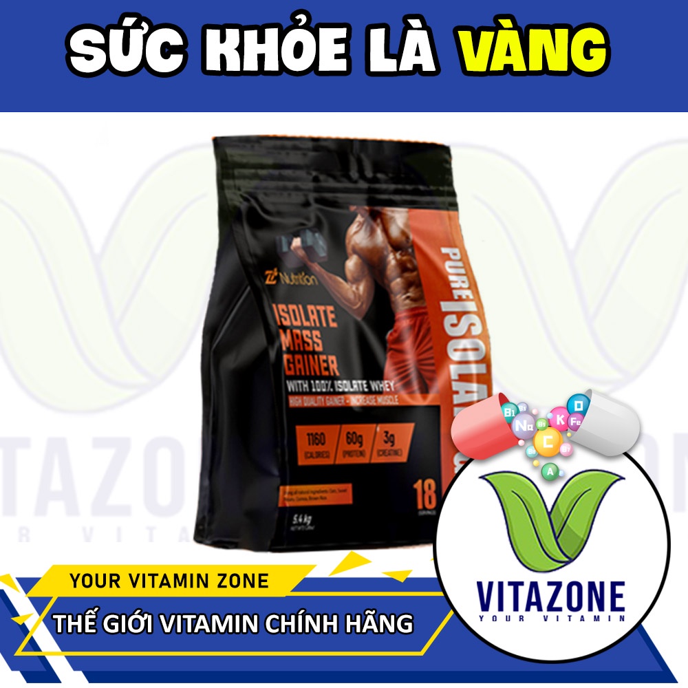 Sữa tăng cân ZMass Mass Gainer Isolate Protein, Mass tăng cân, hàm lượng protein cao, Túi 12lbs