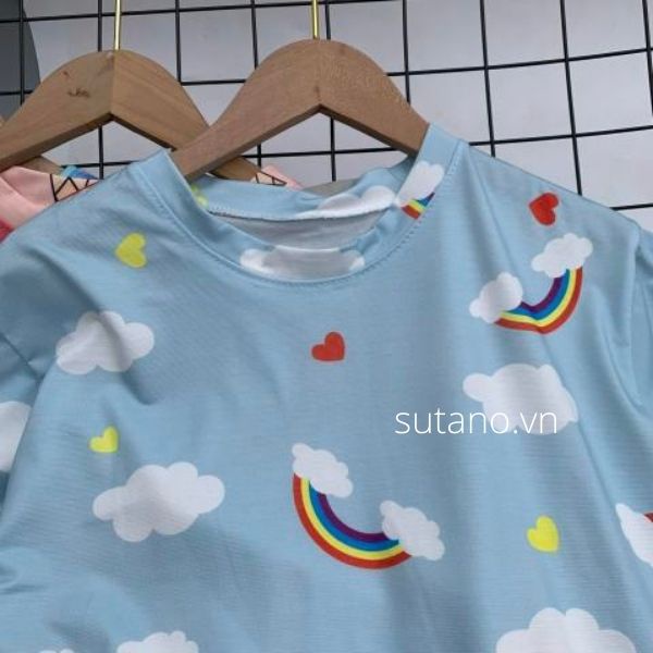Váy xuông nữ dài cộc tay in hình 3D dễ thương mặc nhà-đi chơi-đi biển chất cotton thoáng mát V587 SUTANO