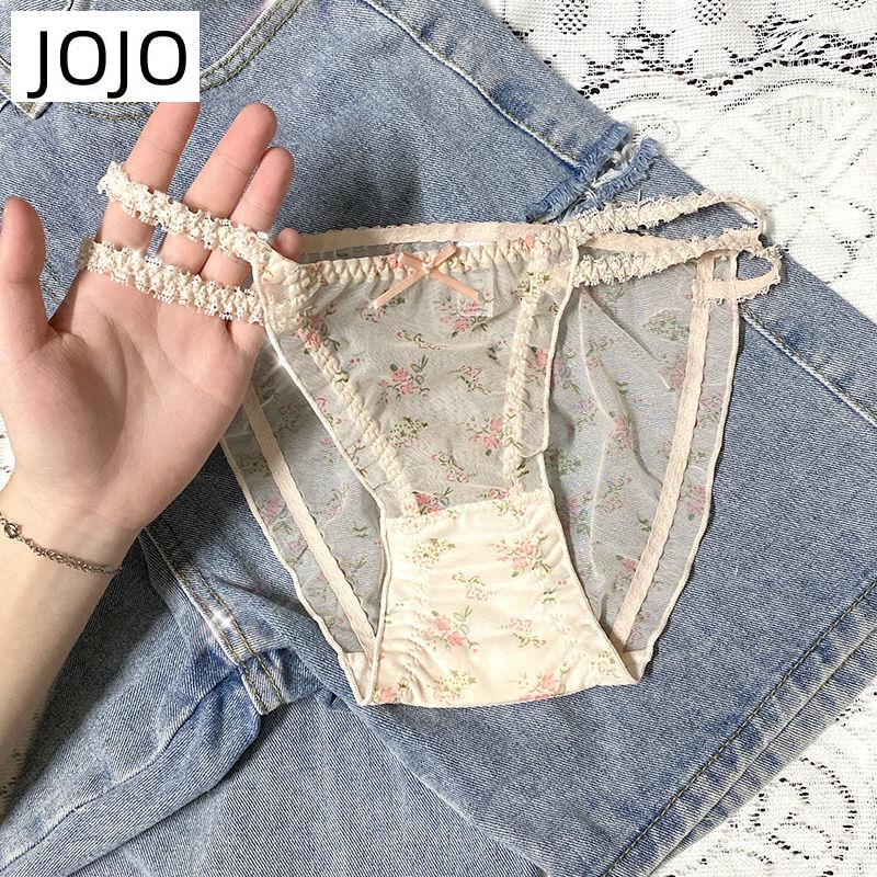 Quần Lót Cotton Lưng Thấp Phối Ren Lưới Đính Nơ Họa Tiết Hoa Quyến Rũ
