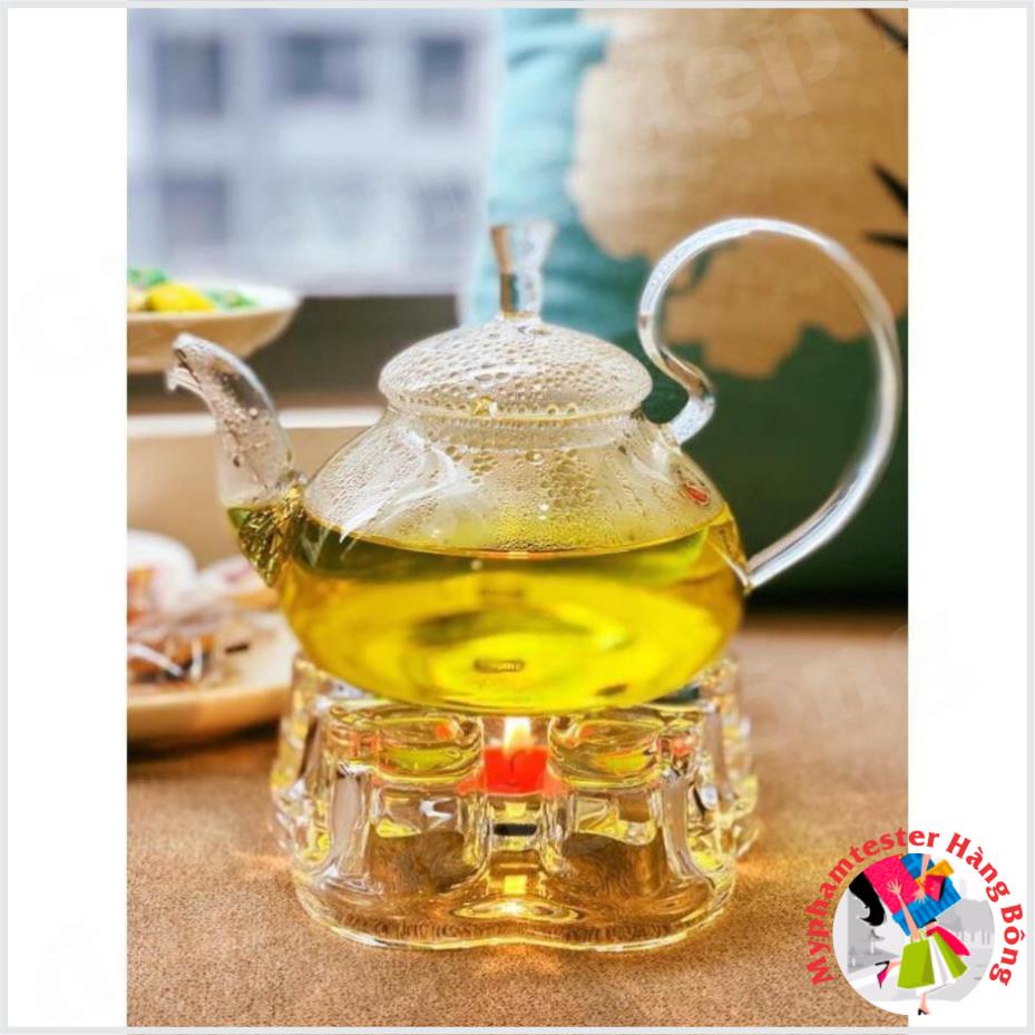 Bộ tách trà thủy tinh 600ml kèm đế nến, 6 ly và 6 đĩa
